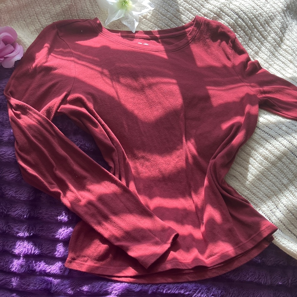 Y2K Long Sleeve Blouse - Deep Red